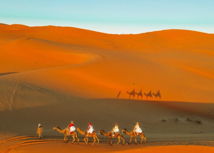 Desert lodges Merzouga with Erg Chebbi dune views camel access and sunset terraces